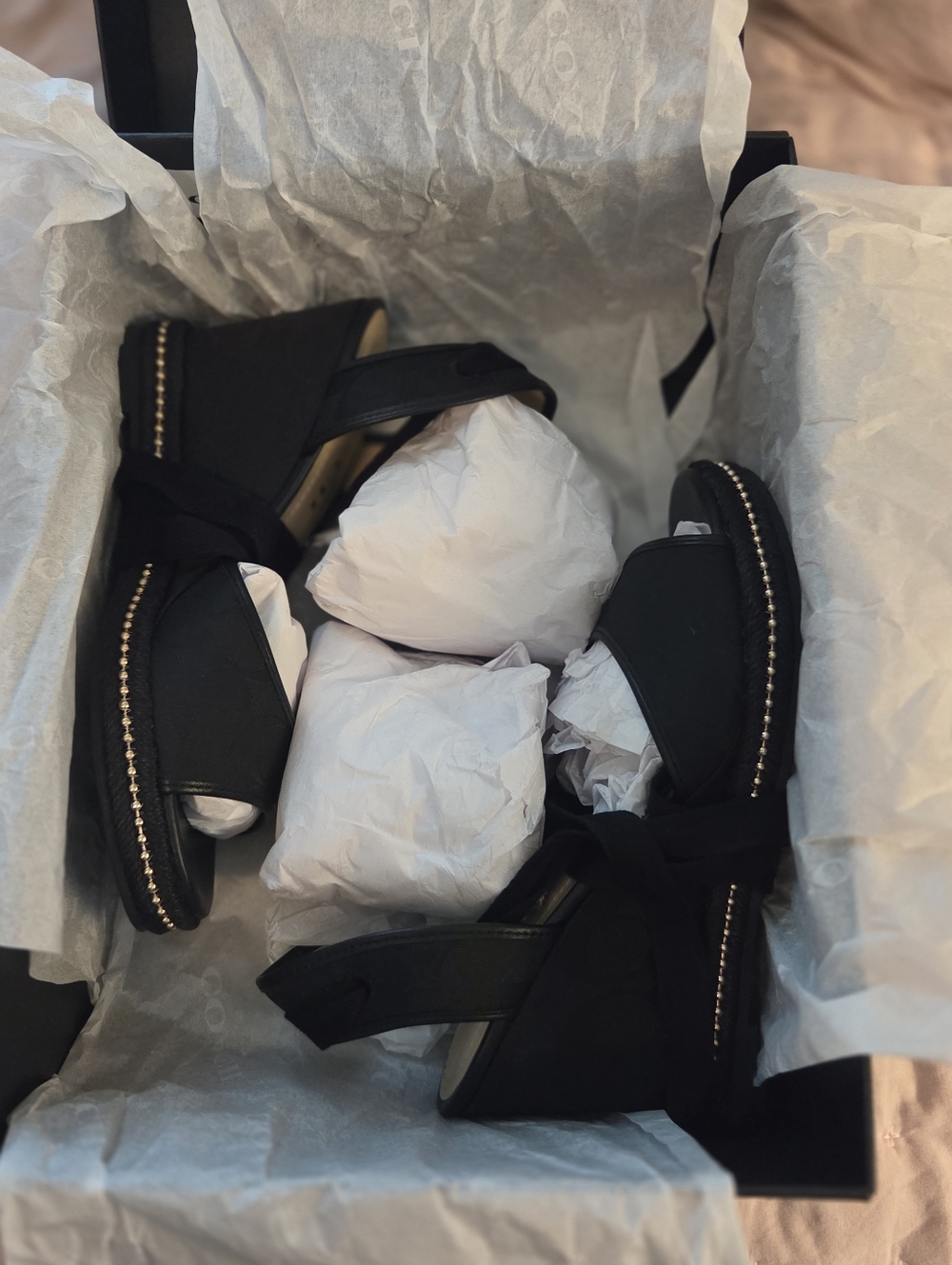 Coach Page Signature Black Logo Espadrille Wedge Sandals with Tie-Strap - Picture 7 of 7